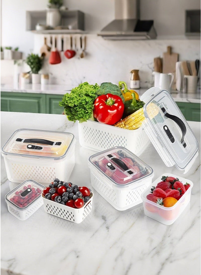 ميرتينج مجموعة من 6 قطع/18 قطعة منظم ثلاجة مع مصافي تصريف قابلة للإزالة وغطاء صندوق تخزين الطعام للفواكه والخضروات والتوت واللحوم حاوية طعام بلاستيكية PP آمنة للغسل في غسالة الأطباق - Image 2